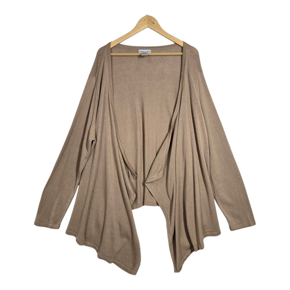 Jessica London Flyaway Cascade Cardigan Sweater 26/28 Tan Linen Blend